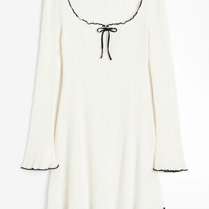 White Ribbed Dress with Black Trim